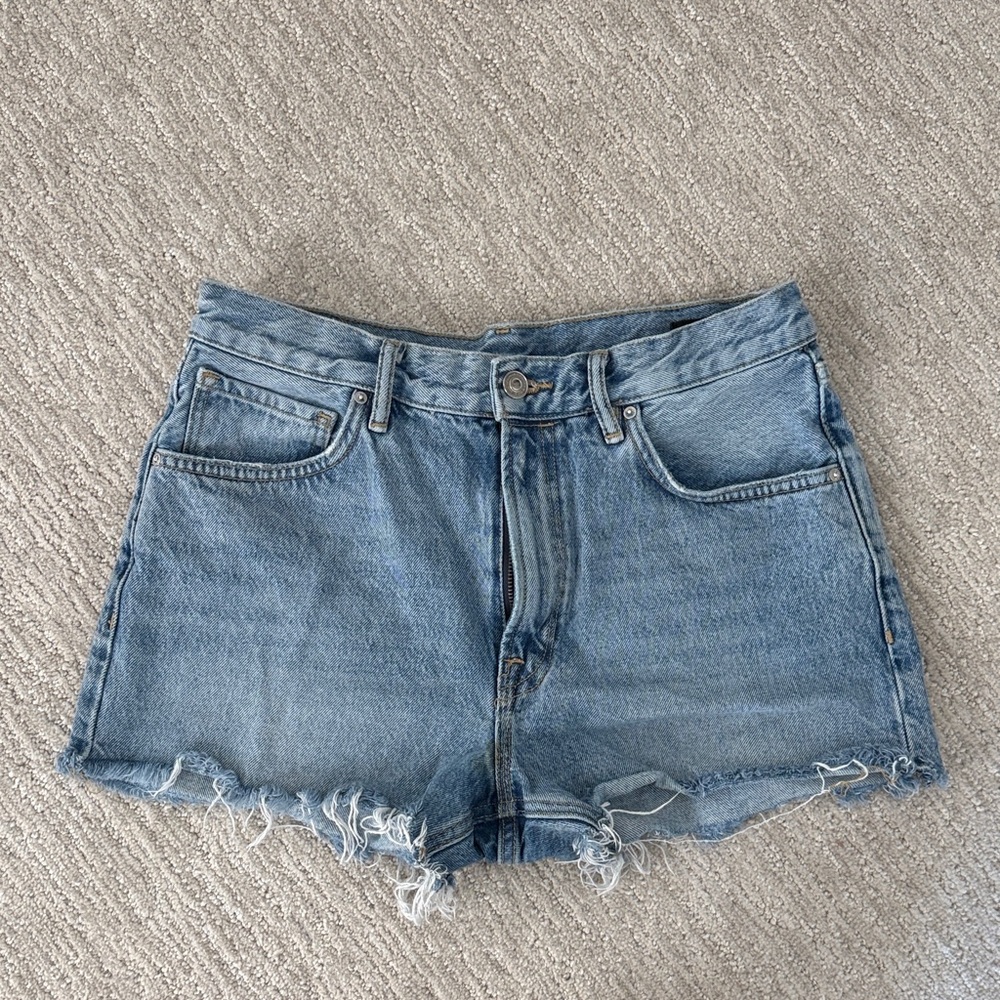 All Saints Denim High-Rise Cutoff Shorts - Light Blue